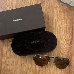 Tom Ford Silver Aviator Sunglasses with Black Case